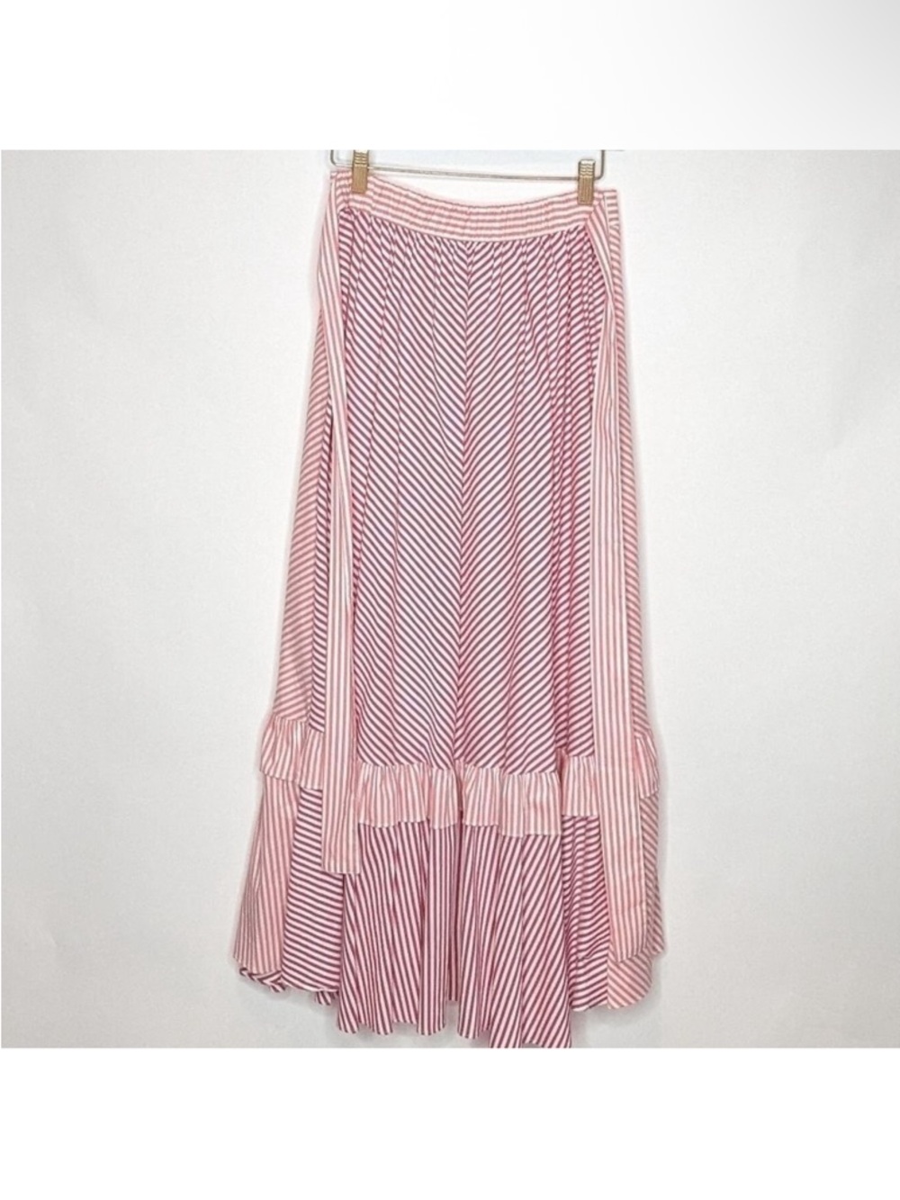 Anthropologie Maeve Penny Ruffled Pink Stripe Maxi Skirt Small - Picture 5 of 7